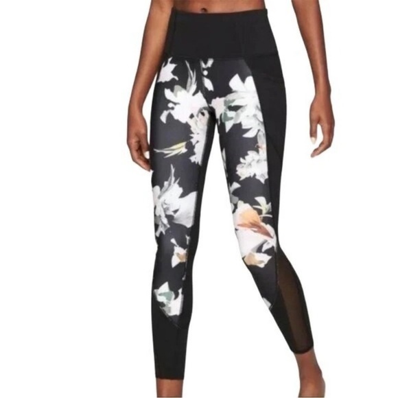 Athleta Blossom Intuition 7/8 Leggings S Black Floral Print - Picture 1 of 9